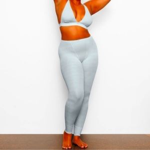 NWT SKIMS Lace Pointelle Logo Cotton Leggings Sky Blue 2X